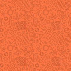 Seamless pattern with board game attributes in linear style. Suitable for wallpaper, wrapping or textile