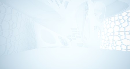 Abstract white parametric interior with window. 3D illustration and rendering.