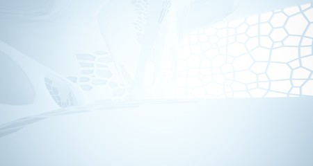 Abstract white parametric interior with window. 3D illustration and rendering.