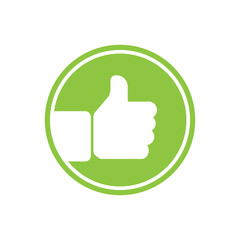 Green thumb up button round sticker. Like icon, Vector evaluation sign. - Vector