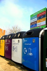 Environmental recycling waste bin with different types of wastes materials in recycle bins no people stock photo