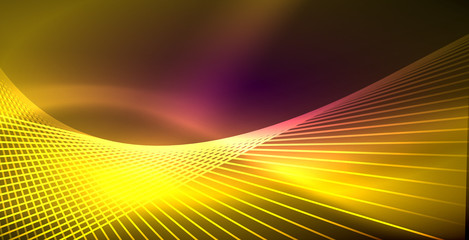 Neon glowing lines, magic energy space light concept, abstract background wallpaper design