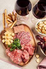 Red wine with charcuterie and cheese
