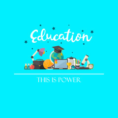 Education illustration concept with text ,knowledge icon set in flat style vector illustration on a blue
