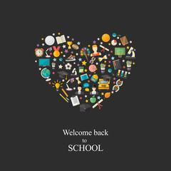 Education,knowledge icon set in heart symbol in flat style vector