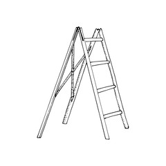 Stepladder sketch. Hand drawn stair, step ladder, rung ladder Black sketch style illustration, isolated on white background.