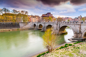Obraz premium Sunset view on Tiber River Rome, Italy