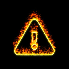 The symbol exclamation triangle burns in red fire
