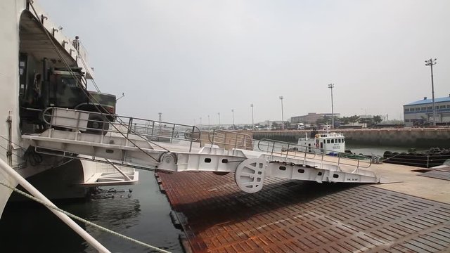 Truck disembarking from Westpac Express Vessel