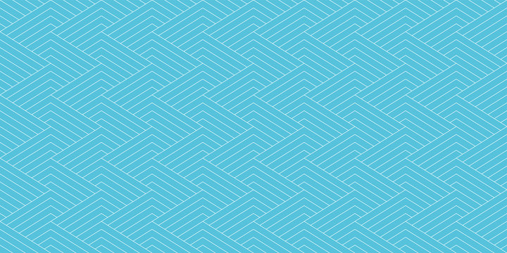 Wave abstract pattern seamless white geometric line on blue background. Summer vector design.