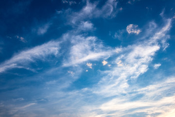 Naklejka na ściany i meble Amazing blue sunset sky with clouds, natural background for your design, image with copy space