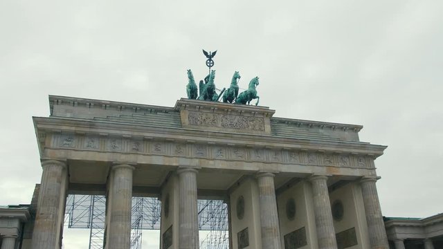 Slow Motion Close-up of the Brandenburg Gate restoration. In the capital of Germany, Berlin. The concept of Hitler's Third Reich and Nazism.