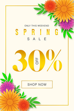 Special Spring sale offer 30% Off only for this weekend Promotional banner background with colorful flower