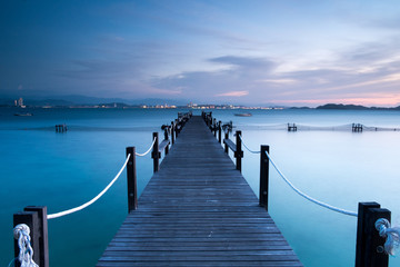 Jetty looking over Kota Kinabalu at Sunset, Borneo, Malaysia