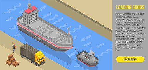Loading goods concept banner. Isometric illustration of loading goods vector concept banner for web design