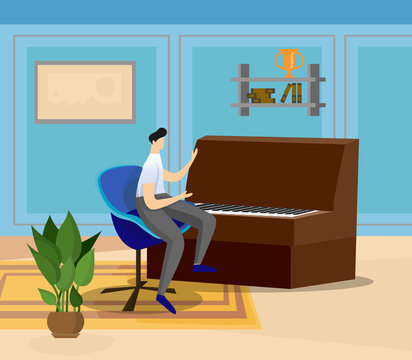 Artist Playing Grand Piano at Home or Classroom.
