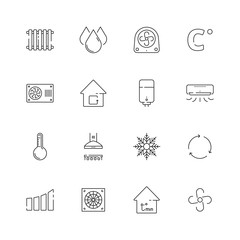 Heating cooling icons. Airing conditioning systems vector heat symbols thin line. Illustration of conditioner system climate, conditioning air