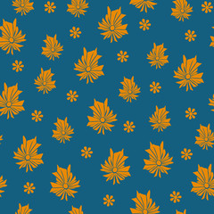 Turquoise abstract vector background with yellow orange flowers