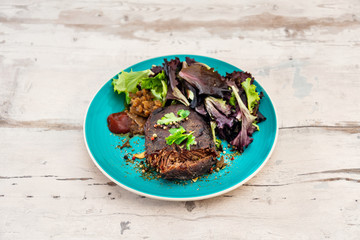 fondant beef paleron and its juice at the winemaker