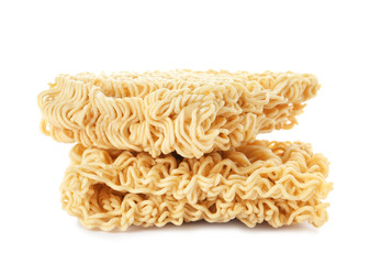 Blocks of quick cooking noodles isolated on white