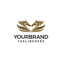 two horse wings logo design concept template vector