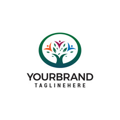 tree green people logo design concept template vector