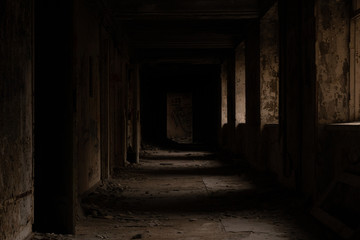 Fototapeta na wymiar Ruined hospital corridor