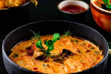 green pea sprout on seafood soup