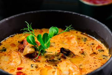 green pea sprout on seafood soup