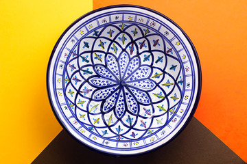 Seamless colorful pattern on plate. Vintage decorative element. Hand drawn pattern in turkish style. Islam, Arabic, Indian, ottoman motif