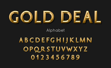 Vector of modern gold deal alphabet and font
