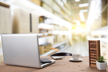 Desk Workplace with notebook laptop Comfortable work table