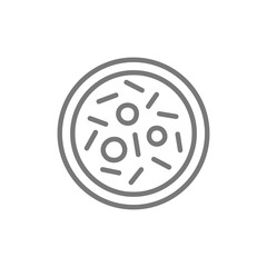 Microbe, bacteria, virus in petri dish line icon.