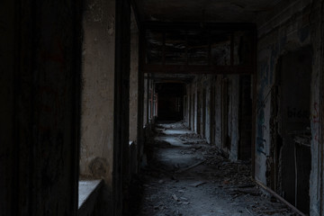 Fototapeta na wymiar Ruined building horror corridor