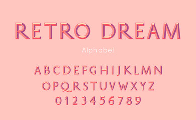 Vector 3d retro dream alphabet and font. Letters and numbers