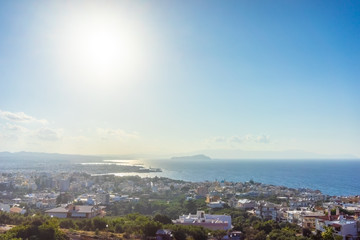 Greece, Chania, August 2018: View of the city of Chania from a mountain road in Crete