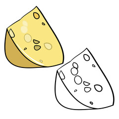 Vector drawing, coloring book, a piece of cheese