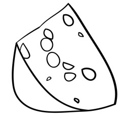 Vector drawing, coloring book, a piece of cheese