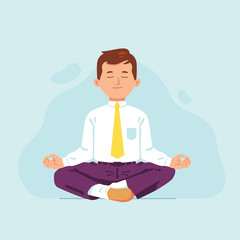 vector illustration meditation worker at work, relax at work