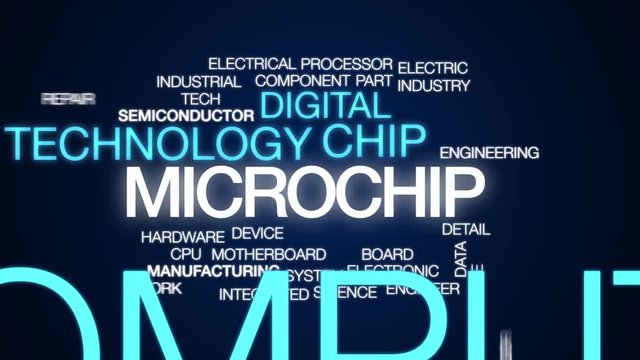 Microchip animated word cloud. Kinetic typography.