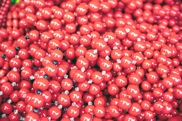 Gorgeous red and colorful beads. Close up