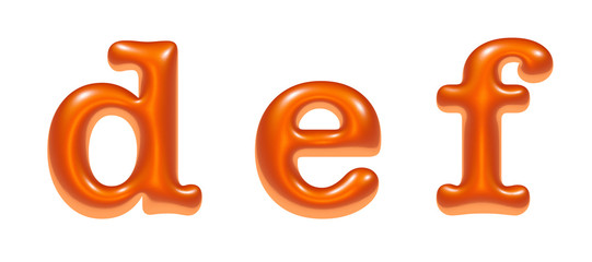 letters d e f, 3d colorful alphabet, metallic effect