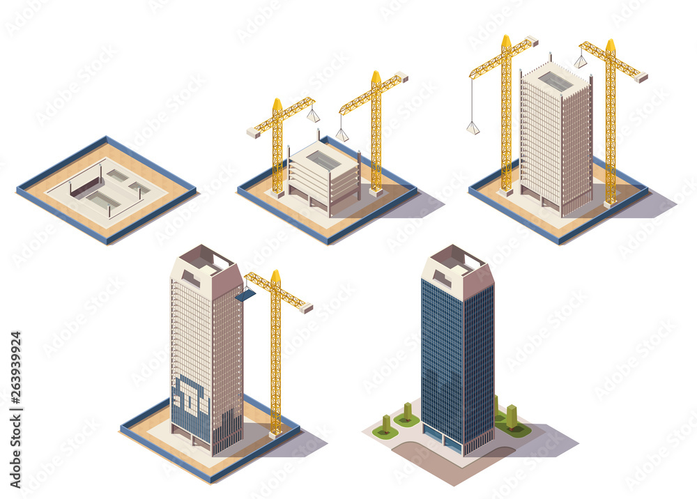 Wall mural Skyscrapers Construction Isometric Composition