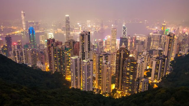 High resolution 4k timelapse view of Hong Kong City during night time