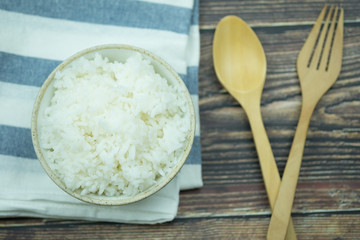 Top view of jasmine rice in a bowl