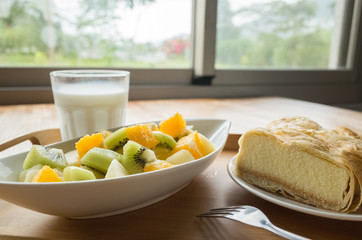 breakfast with fruit and cake