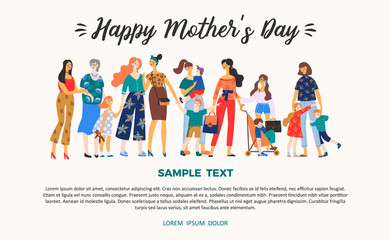 Obraz na płótnie Canvas Happy Mothers Day. Vector illustration with women and children.