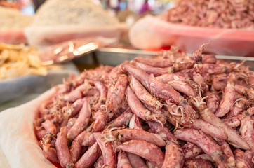 dried squid fish at the traditional market