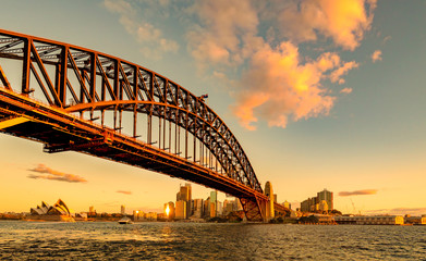 Sydney Harbour Bridge at golden sunset