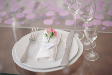 Festive wedding table setting.Table decoration on the wedding day
